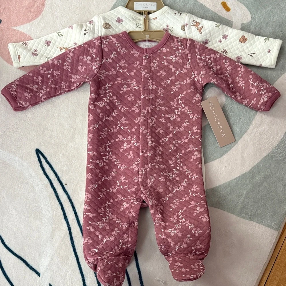 Baby Chickpea Onsie Bundle - Pink Floral and White - Size 0 to 3 months